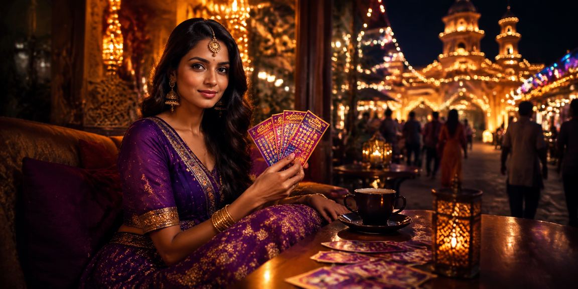 Indian vibrant lottery night market scene with colorful lights